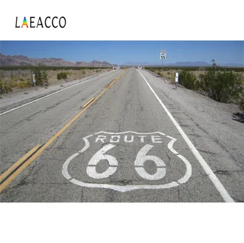 Laeacco Route 66 liiklusmärgi USA Kõrbe Põõsas Sinine Taevas Loodus Kaunis Foto Tausta Fotograafia Taust Foto Stuudio