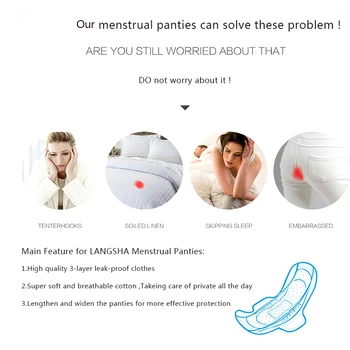 LANGSHA Hingav lekkimiskindlad Menstruaaltsükli Aluspüksid Laiendada Füsioloogilise Püksid Naiste Aluspesu Tüdrukud Jooksul Puuvill Veekindel Püksikud