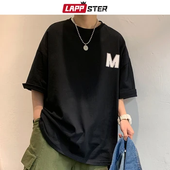LAPPSTER Mehed Harajuku M Print Suvel T-Särk Tees 2020 Mens Must korea Moe Naljakas Ülalt Tshirts Jaapani Streetwear Riided