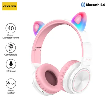 Lapsed Bluetooth5.0 Armas Kass Kõrva Traadita Kõrvaklapid Hifi Stereo Kõrvaklapid Müra Tühistamises Kõrvaklapid LED Helendav Mikrofoniga