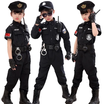 Lapsed Liikluses Erilist Politsei Halloweeni Karneval Pool Tulemuslikkuse Politseinikud Ühtne Kid Armee Poisid Cosplay Kostüümid Suurus 110-160CM