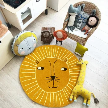 Lapsed Mängida Matid Indekseerimise Loomade Ümmargune Vaip Kids Room Põrandavaibad Ring Cartoon Jänes Lõvi Puuvill Pad Lastele Ruumi Kaunistamiseks