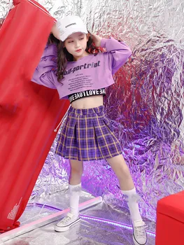 Laste Spordi Sobib Puuvillast Riided korea Fashion Hip-Hop Streetwear Teismeliste Tüdrukute Lilla Hupparit Dressipluus + Ruuduline Seelik