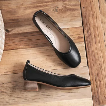 Lehma nahast vabaaja naiste ühtse kingad 2020. aasta sügisel uue nahast naiste kingad pumbad daamid, paksud kontsaga naiste kingad