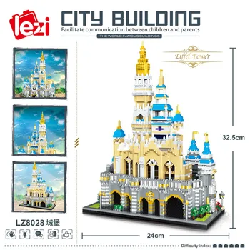 Lezi 8028 Sinine Lossi Arhitektuur, 3D Mudel DIY Diamond Mini ehitusplokid Väikeste Osakeste Tellised Mänguasjad Lastele
