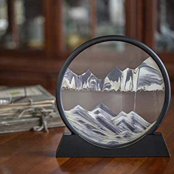 Liikuv Liiv Art Pilt Ring Klaas 3D süvamere Sandscape Liikuma Ekraan Voolav Liiv Raam(12inch)