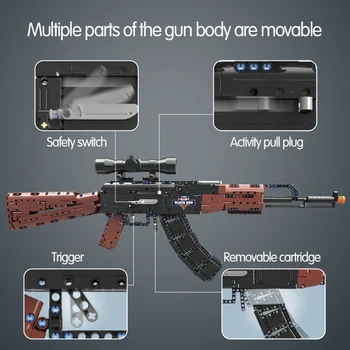 Linn SWAT Sõjalise WW2 Relv AK47 Mudelite alustalad Tehnilised Politsei Assault Rifle RELV Diy Plokid Mänguasjad Lastele