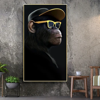 Loomade Värvimine Naljakas Kõrvaklappide Gorilla Õli, Lõuend Maalid Seina Art Plakatid ja Print Lõuend Pildid Elutoamööbel Teenetemärgi