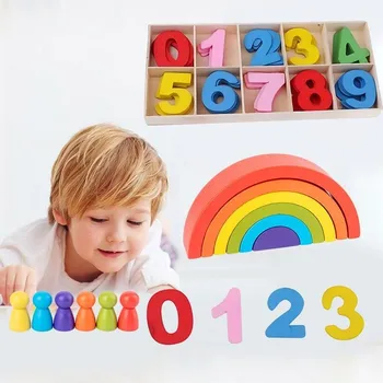 Loominguline Montessori Vikerkaar Puidust Beebi Mänguasjad Ehitusplokid Puidust Mäng Lastele, Lapsed, Haridus Mänguasjad Mänguasjad