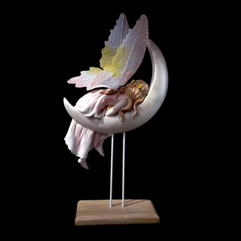 Loominguline Vaik Flower Fairy Moon Tüdruk Skulptuur Ornament Kodu Elutoas Desktop Sisustus Käsitöö Haldjas Kääbus Aed Decor