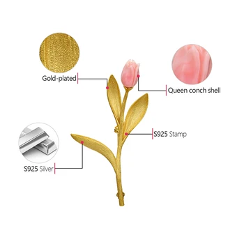 Lotus Lõbus Igavese Armastuse Tulip Flower Prossid Reaalne 925 Sterling Hõbe 18K Kuld Käsitöö Disain, Trahvi Ehteid Parim Kingitus Naistele