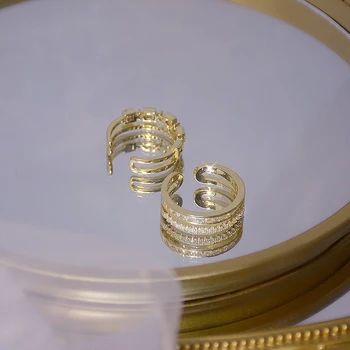 Luksus 14K Tõeline Kuld Double Layer Ringi Inkrusteeritud CZ Naiste Reguleeritav Tsirkooniumoksiid Geniaalne Avamine Rõngad, Pulmad Ehted Bijoux