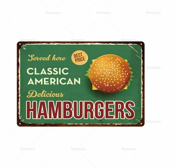 Lääne Toidu Metallist Tina Märk Raud Retro Plakat Tahvel Hot Dog Hamburger Seina Pilt Kiirtoidurestorani Caffee Decor Kauplus