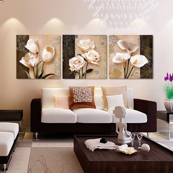 Lõuend HD Pildid Plakat Seina Art Pildid 3 Tükki Abstraktse Tulbi Lilled, Maalid Modulaarne Kodus Decor elutuba Raamistik