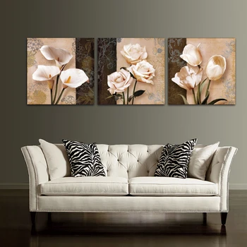Lõuend HD Pildid Plakat Seina Art Pildid 3 Tükki Abstraktse Tulbi Lilled, Maalid Modulaarne Kodus Decor elutuba Raamistik