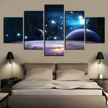 Lõuend HD Trükitud Universumi Galaxy 5 Paneeli Peegeldus Ruumi Planeedi Modulaarne Pilt Kodu Kaunistada Plakat Pildid Seina Art Maali