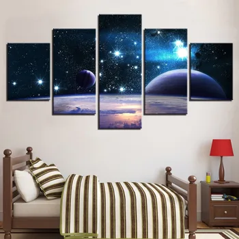 Lõuend HD Trükitud Universumi Galaxy 5 Paneeli Peegeldus Ruumi Planeedi Modulaarne Pilt Kodu Kaunistada Plakat Pildid Seina Art Maali