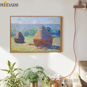Lõuend Print Maali Poster Monet Klassikaline Maastik Maastik Haystack Talvel Taimed Seina Art Pilte elutuba Home Decor