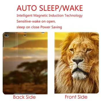 Lõvi Loomade Kuningas PU Nahk Sleep & Wake Seista Smart Case Cover For iPad Air 2 3 9.7