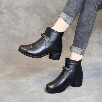 Martin boot naiste 2019 sügis-talvel uute retro leather pluss, samet, soe vabaaja saapad naistele mugav pehme põhjaga lumi saapad