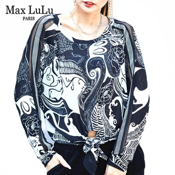 Max LuLu 2021 Hiina Kevadel Stiilis Disainer Daamid Trükitud Vintage Lahti Särgid Naiste Punk Gooti Pluusid Vabaaja Tops