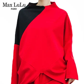 Max LuLu Euroopa Disainer Stiili Streetwear Naiste Kõrge Kaelusega Pika Varrukaga Tees Daamid Lahti Hiphop Tshirts Naiste Vabaaja Tops