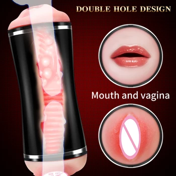 Mees Masturbator Reaalne Tupe ning Suu Dual Channal Masturbatsioon Cup Vibraator Sex Moans Hääl Pocket Pussy Sex Mänguasjad Meestele