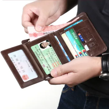 Mees Rahakotist Raha Kotti naturaalsest Nahast Rahakott Vertikaalne Lühikese Anti Varguse RFID Blokeerimine 3 Korda Krediitkaardi Omaniku Rahakott Meestele