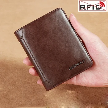 Mees Rahakotist Raha Kotti naturaalsest Nahast Rahakott Vertikaalne Lühikese Anti Varguse RFID Blokeerimine 3 Korda Krediitkaardi Omaniku Rahakott Meestele