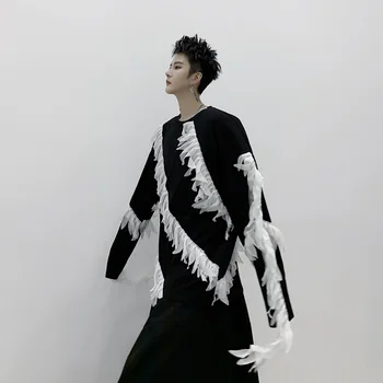 Meeste Pikk Varrukas Pits Liimida Casual T-särk Mees Tänav, Hip-Hop Jaapan Korea Retro Fashion Show Tops Tees Särgid Etapp Riided
