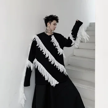 Meeste Pikk Varrukas Pits Liimida Casual T-särk Mees Tänav, Hip-Hop Jaapan Korea Retro Fashion Show Tops Tees Särgid Etapp Riided
