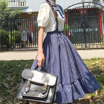 Midi Seelik Naistele 2021 Jaapani Stiilis Kawaii Lolita Seelik Pehme Tüdruk Kõrge Vöökoht Ruffles Suspender Seelikud Kv