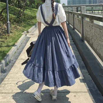Midi Seelik Naistele 2021 Jaapani Stiilis Kawaii Lolita Seelik Pehme Tüdruk Kõrge Vöökoht Ruffles Suspender Seelikud Kv
