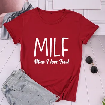 MILF mees, ma armastan toitu, t-särgid, Naiste Lühikese varrukaga top tees Puuvill Naljakas Kiri print Graphic O kaela Tshirt Tilk laevandus