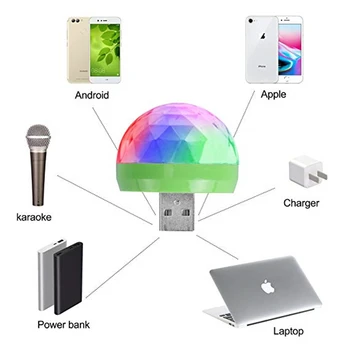 Mini Disco Light USB Port Värviline lavatuled Disco Tuled iseliikuvad Crystal Magic Ball lavatuled Crystal Laterna