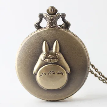 Minu Naaber Totoro Steampunk Pocket Watch Kaelakee Mehed Naised Fob Anime Vaadata Vintage Pronks Kvarts taskukellad Kell XH3005