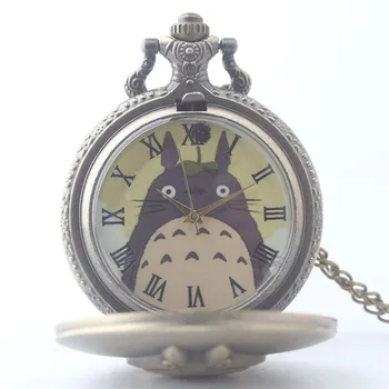 Minu Naaber Totoro Steampunk Pocket Watch Kaelakee Mehed Naised Fob Anime Vaadata Vintage Pronks Kvarts taskukellad Kell XH3005