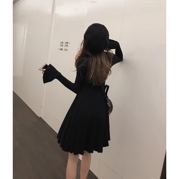 Mishow naiste kootud kleidid 2019 Talvel naiste uued vabaaja Joon Mini kleit pikk varrukas kõrge vöökoht Tahke kleit MX18D1410