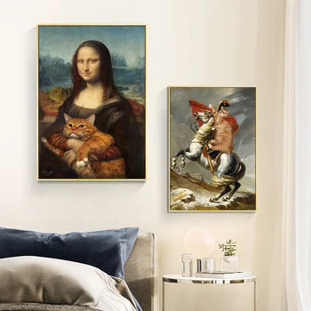 Mona Lisa Naljakas Kuulus Seina Maalide Reproduktsioonid Portree koos Loomade Kunsti Lõuend Trükib Pilte elutuba Home Decor