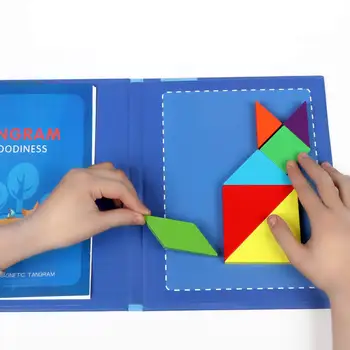 Montessori Magnet 3D Puzzle Mosaiikpildi Mängu Tangram Õpe Haridus-joonestuslaud DIY Puidust Mänguasjad, Mõistatusi Lastele Kingitused