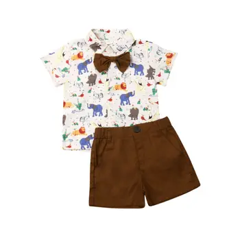 Mood suvel imiku väikelapse poiss riiete komplekt multikas loomade prindi särk, top + püksid väljas vaba aja ülikond