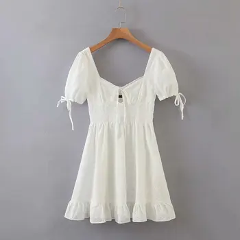 Mood suvine kleit naiste lühikesed varrukad lukuga puuvillased tikandid tahke vintage prantsuse valge mini kleit femme vestidos