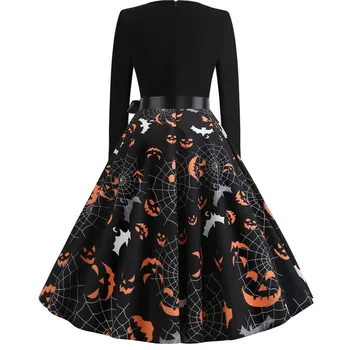 Mood Uued Kleidid Naistele Must Kõrvits Prindi Vintage Pikad Varrukad Halloween 1950. aastate Kodune Õhtu Pool Kõnniteed Kleit#40