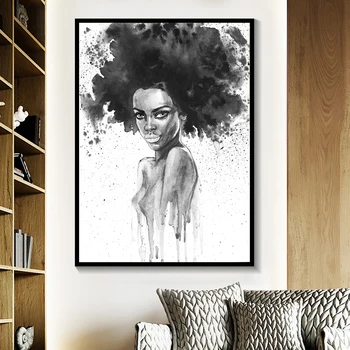Must Ja Valge Ilu Aafrika Naine Seina Pilt Elutuba Home Decor Seksikas Tüdruk Plakat Ja Print Raamimata Kokkuvõte Joonis