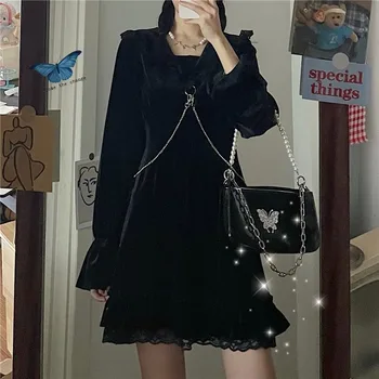 Must Kawaii Goth Kleit Naiste Kevad Elegantne Retro Pidu Mini Kleit Naiste Vabaaja Magus Jaapani Korea Lolita Kleit Naiste 2020