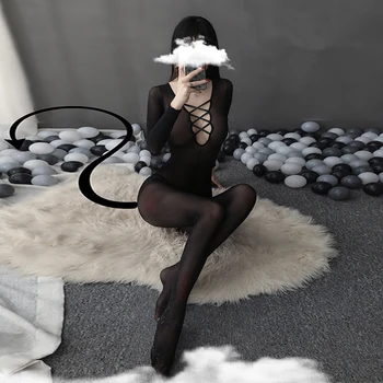 Must Seksikas Keha Sukad Naine Erootiline Läbipaistev Aluspesu Pikad Varrukad Avatud Jalgevahe Catsuit Bodysuit Naiste Cosplay Kostüümid