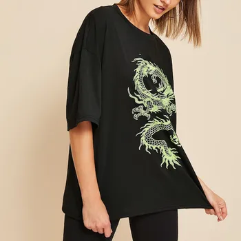 Must Suvi Vabaaja Naiste t-särgid, Naiste Mood Hiina Draakon Prindi Lühikesed Varrukad O-Kaelus T-särk 2020 Naiste Topid футболка