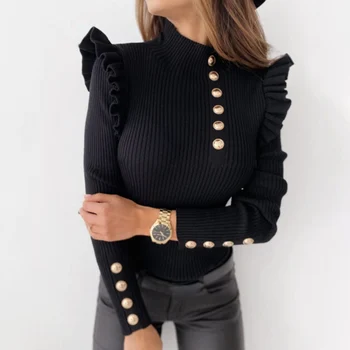 Muyogrt 2020 Kootud Kampsun Naiste Talve Kuuluvad Põhilised Silmkoelised Pulloverid, Kõrge Kaelusega Kampsunid Basic Outwear Ruffles Tops Jumper
