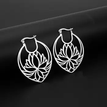 Myshape elupuu Naiste Lotus Flower Ring Hoop Kõrvarõngad Roostevabast Terasest Minimalistlik Lõigatud Kulla Värvi Ehted Tolknema Kõrvarõngas