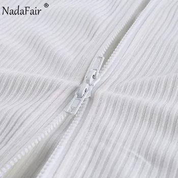 Nadafair Silmkoelised Crop Top Naiste Sexy Tahke T-Särk Zip Valge Must Lühike Varrukas Streetwear 2020. Aasta Suvel Tops